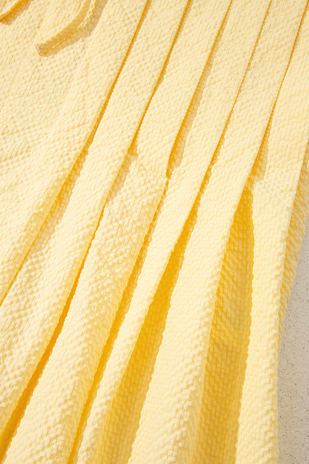 Yellow Cream Bow Tie Notched Neck Pleated Tank Top