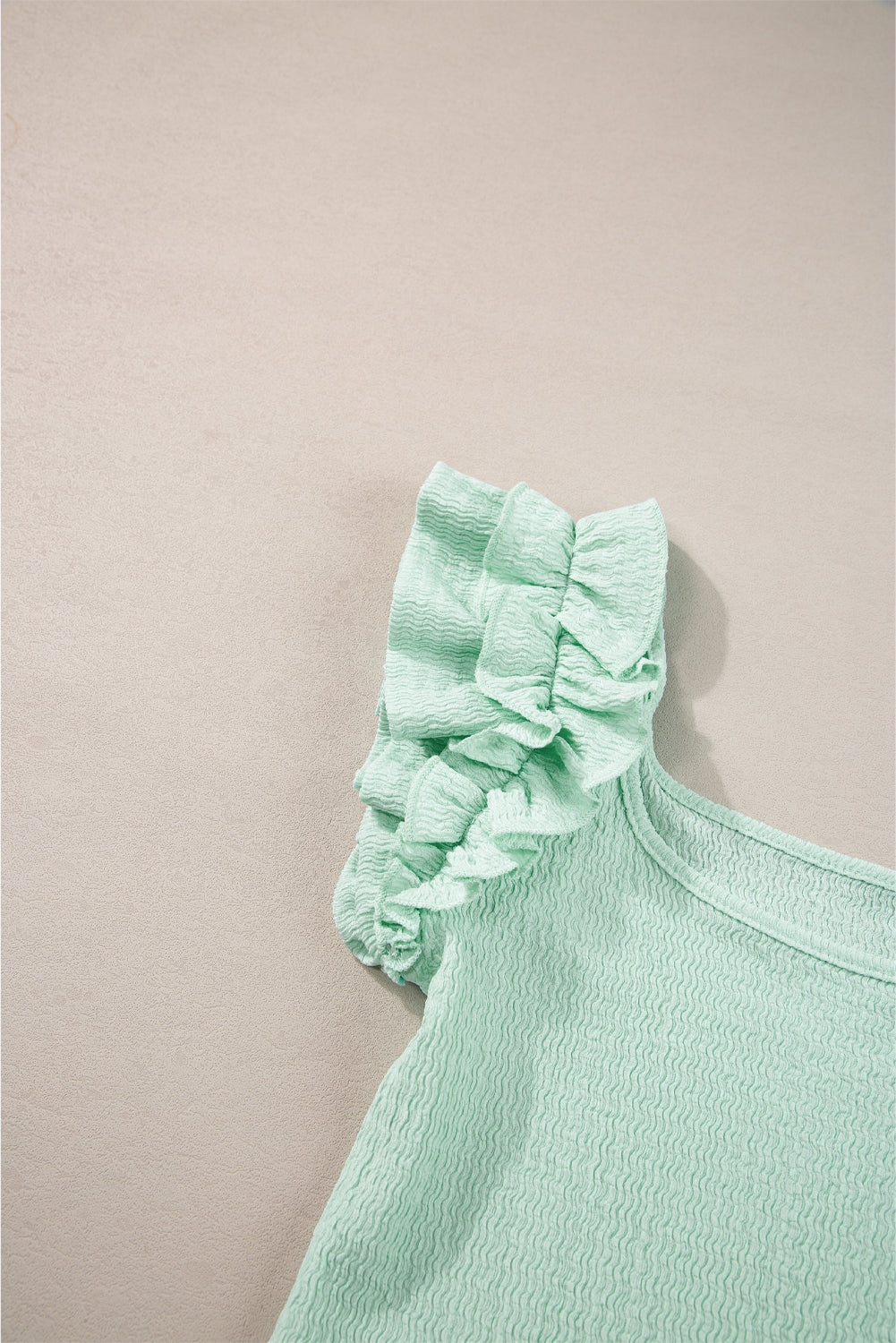 Clearly Mint Ruffle Strap Crinkle Textured Tank Top