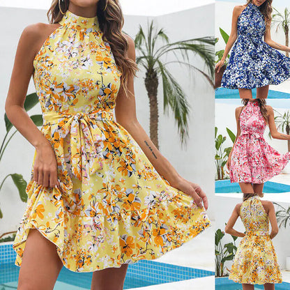 Summer Blossom Halterneck Ruffle Dress