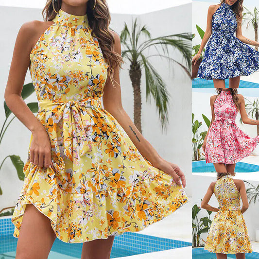 Vestido con cuello halter y volantes Summer Blossom