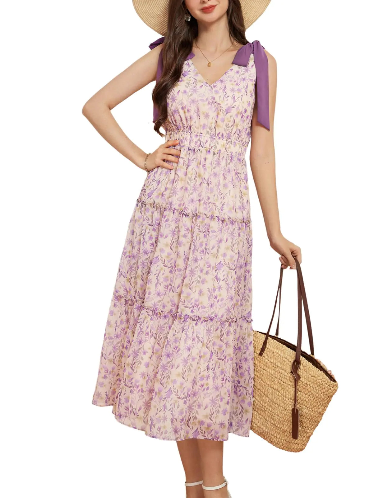 Charming V Neck Casual Sleeveless Vacation Sun Dress