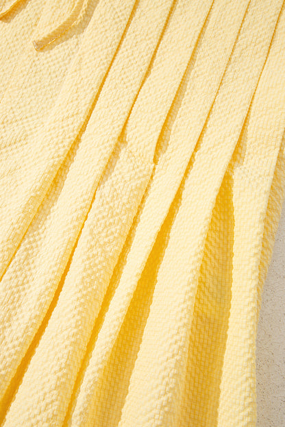 Yellow Cream Bow Tie Notched Neck Pleated Tank Top