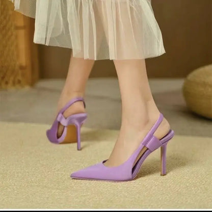 Purple Pointed Toe High Heels - Elegant Mule Sandals