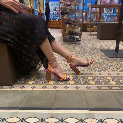 Block Heel Block Colors Strappy Sandals