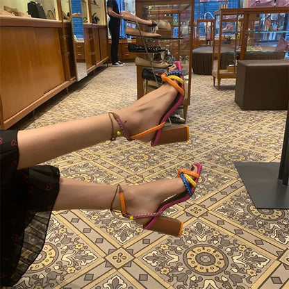 Block Heel Block Colors Strappy Sandals