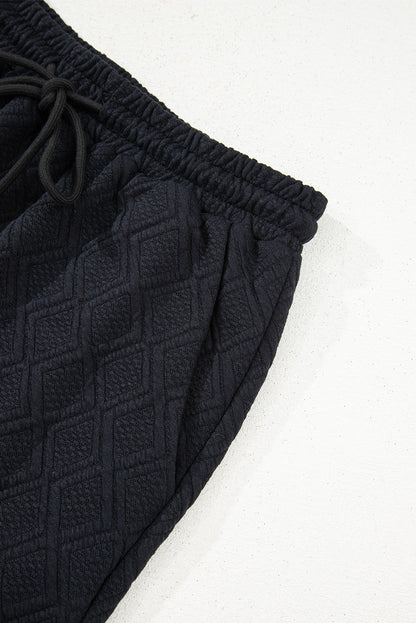 Color black Striped Collared Zip up Textured Skirt Set