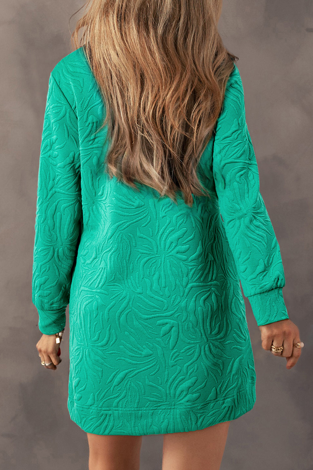 Vestido corto recto con cremallera de un cuarto y textura de jacquard verde mar