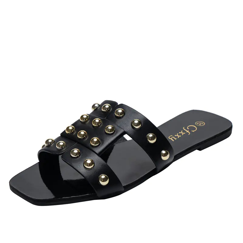Chic Rivet Accented Flat Sandals