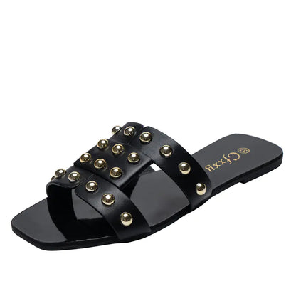Chic Rivet Accented Flat Sandals