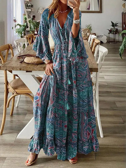 Floral Print Bohemian V-Neck Dress