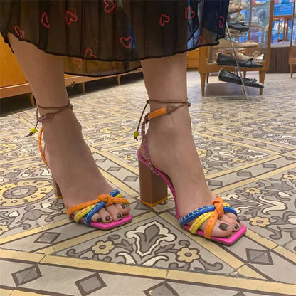 Block Heel Block Colors Strappy Sandals