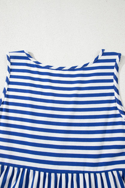Sky Blue Stripe U Neck Sleeveless Loose Fit Mini Dress