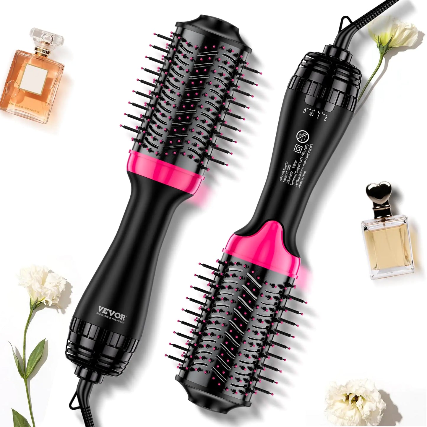 Cepillo secador de pelo VEVOR 4 en 1, secador y moldeador, voluminizador con revestimiento cerámico de iones negativos, barril de 65 mm, forma ovalada, menos frizz y daño por calor, cepillo de aire caliente para alisar, secar y rizar.