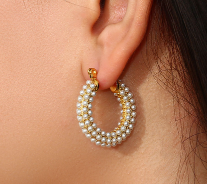 U-Shaped Pearl Design Earrings in Titanium Steel