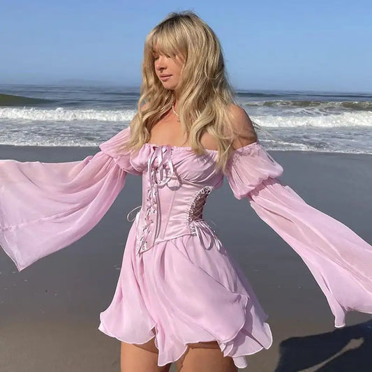 Pink Chiffon Corset Summer Dress