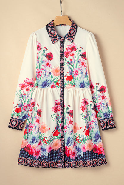 Vestido camisero mini de cintura alta con botones y estampado floral color albaricoque