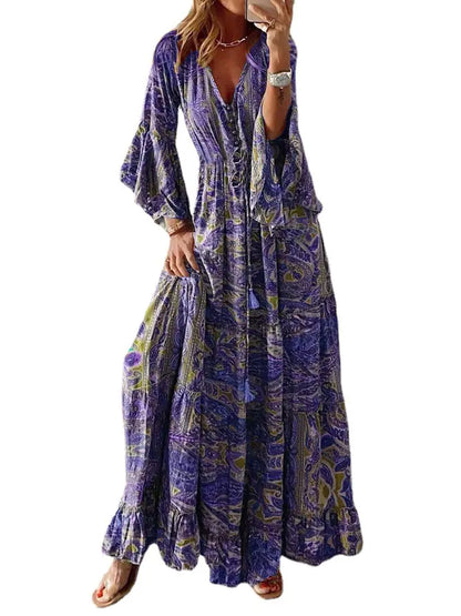 Floral Print Bohemian V-Neck Dress