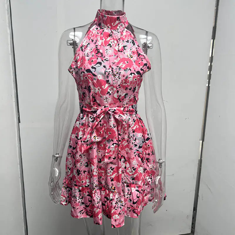 Summer Blossom Halterneck Ruffle Dress