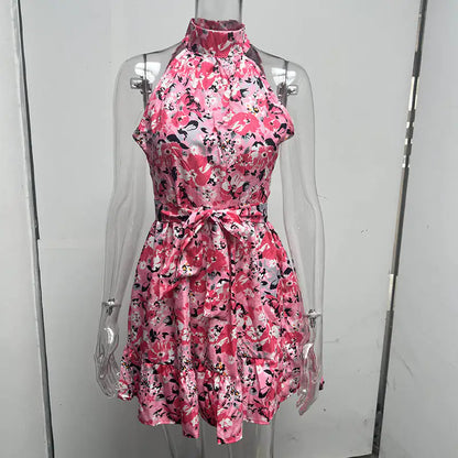 Summer Blossom Halterneck Ruffle Dress