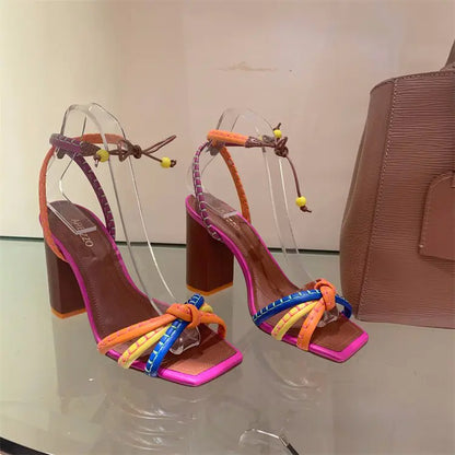 Block Heel Block Colors Strappy Sandals