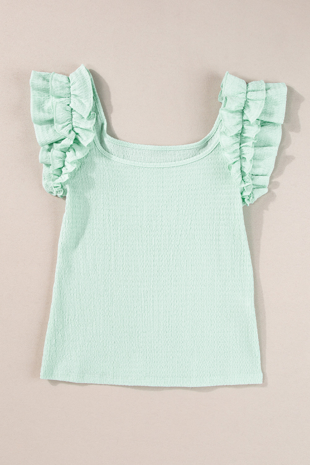Clearly Mint Ruffle Strap Crinkle Textured Tank Top