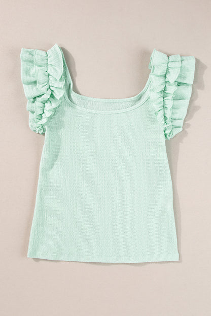 Clearly Mint Ruffle Strap Crinkle Textured Tank Top