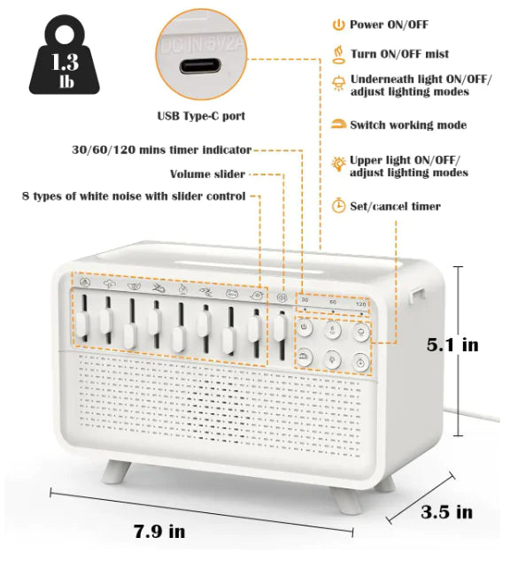 3-in-1 Sleep Enhancer: Speaker, Light & Humidifier