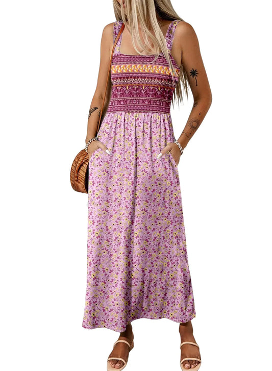 Vestidos midi Dokotoo para mujer, vestidos de verano estampados para mujer 2024, vestidos largos de moda sin mangas morados, talla extra grande