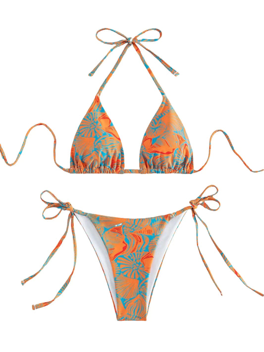 Tainehs Women's Halter Triangle Bikini - Orange