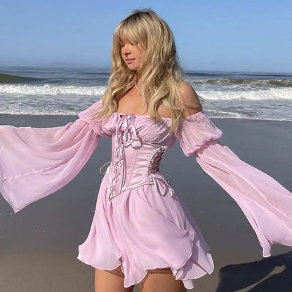 Pink Chiffon Corset Summer Dress