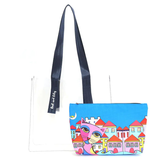 Bolsa de compras y playa transparente con diseño de búho y ciudad de Biggdesign
