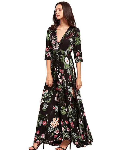 Beachy Bohemian Floral Maxi Dress