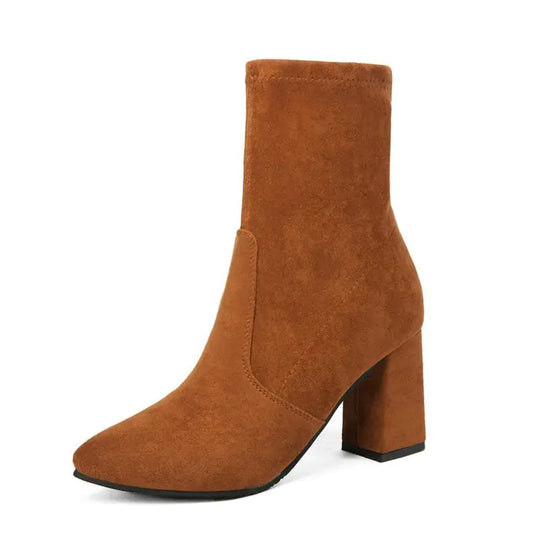 Elegant Suede Ankle Boots with Chunky Heel