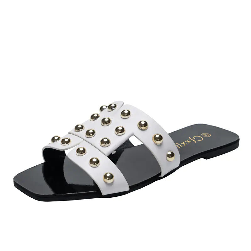 Chic Rivet Accented Flat Sandals