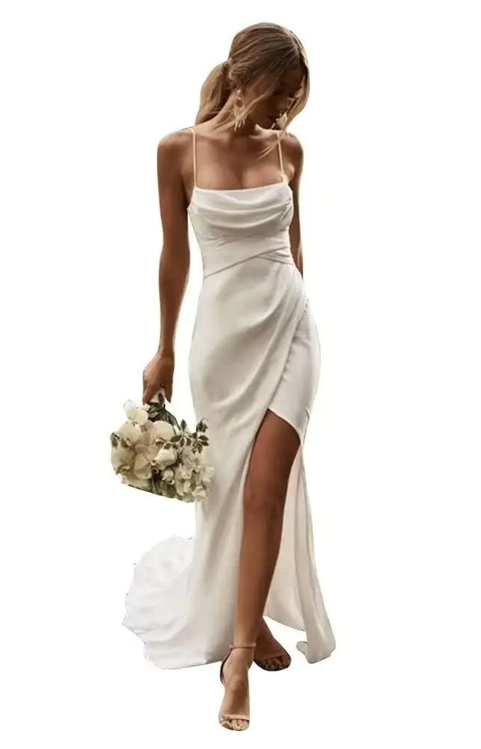 Vestidos de novia Dessiny con tirantes finos para novia, largos, abiertos, sin mangas, sexys, estilo bohemio, espalda abierta, para playa, blancos, 14