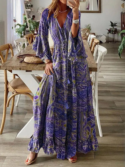 Floral Print Bohemian V-Neck Dress