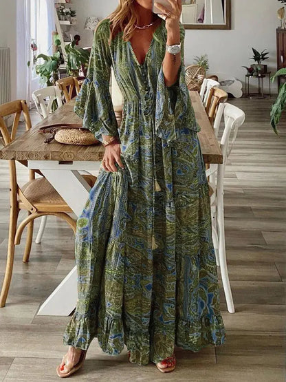 Floral Print Bohemian V-Neck Dress