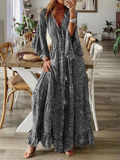 Floral Print Bohemian V-Neck Dress
