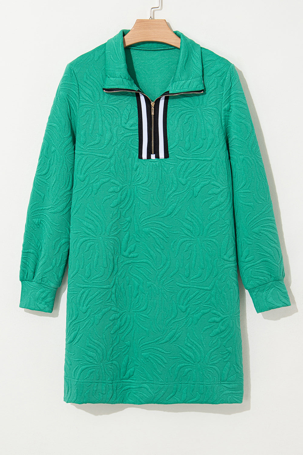 Vestido corto recto con cremallera de un cuarto y textura de jacquard verde mar