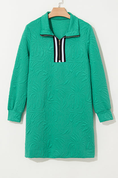 Vestido corto recto con cremallera de un cuarto y textura de jacquard verde mar