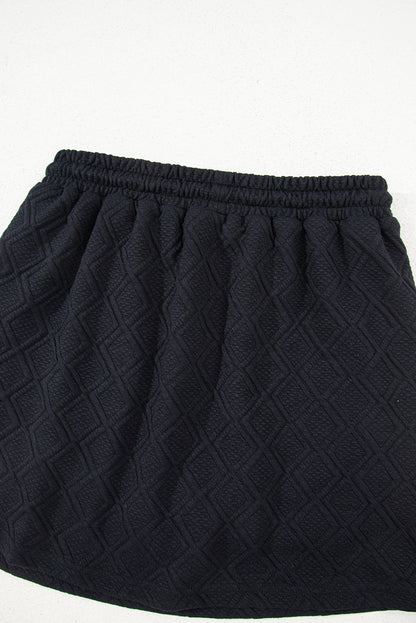 Color black Striped Collared Zip up Textured Skirt Set