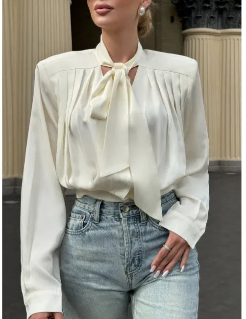 Sophisticated Long-Sleeve Cinched Blouse