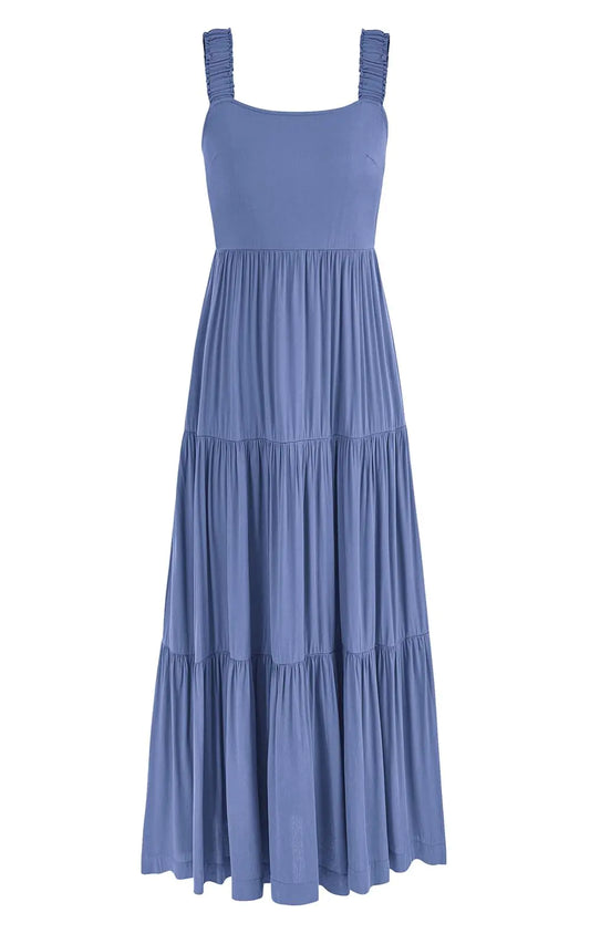 Vestido largo fruncido ChicFlowy para mujer - Gris Azul XL