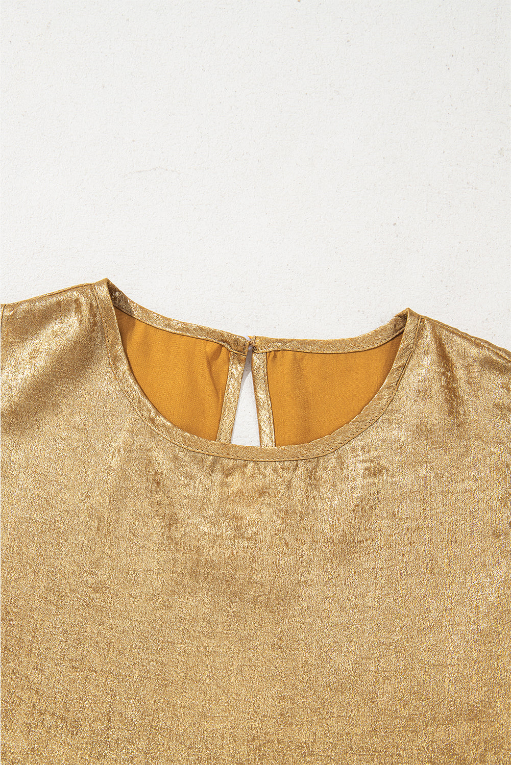 Gold Metal Textured Round Neck Casual Tank Top