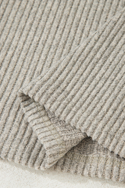 Simply Taupe Ribbed Texture Drop Shoulder Henley Knit Top