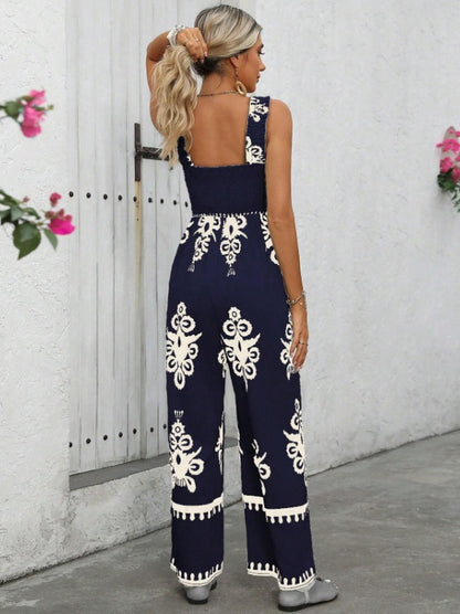 Women's Casual Sleeveless Printed Wide Leg Jumpsuit