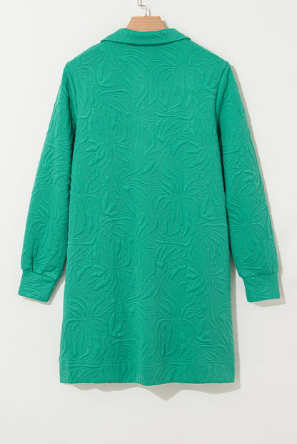Vestido corto recto con cremallera de un cuarto y textura de jacquard verde mar