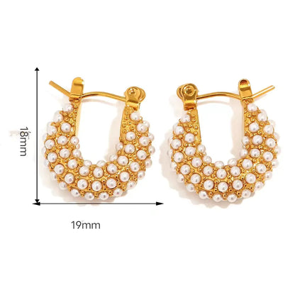 U-Shaped Pearl Design Earrings in Titanium Steel