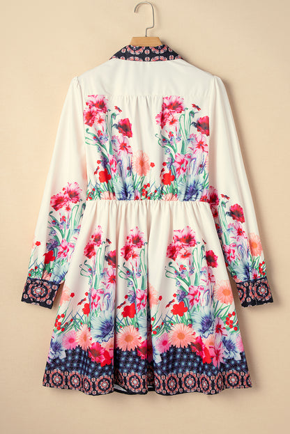 Vestido camisero mini de cintura alta con botones y estampado floral color albaricoque