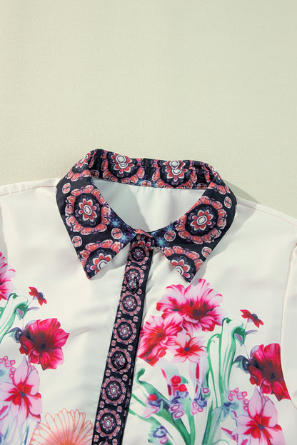Vestido camisero mini de cintura alta con botones y estampado floral color albaricoque